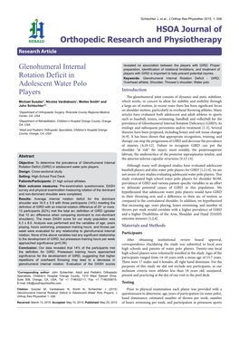 Glenohumeral Internal Rotation Deficit in Adolescent Water Polo Players