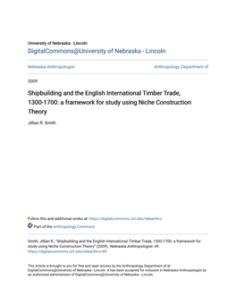 Shipbuilding and the English International Timber Trade, 1300-1700: a Framework for Study Using Niche Construction Theory