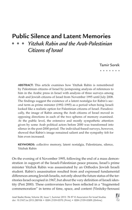 Public Silence and Latent Memories: Yitzhak Rabin and the Arab