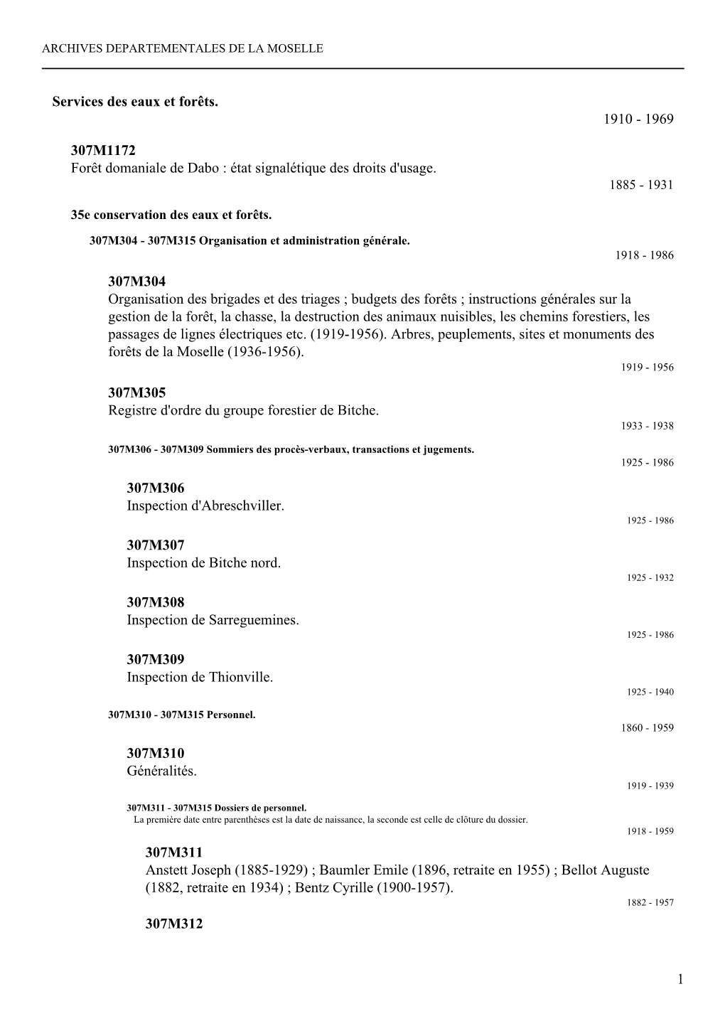 1969 307M1172 Forêt Domaniale De Dabo : État Signalétique Des Droits D