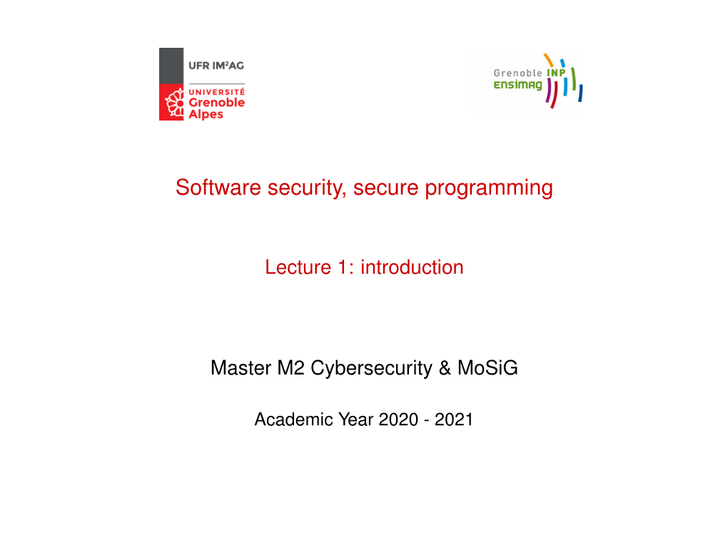 Software Security, Secure Programming