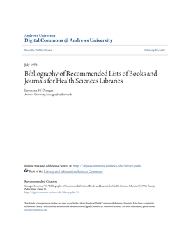 Bibliography of Recommended Lists of Books and Journals for Health Sciences Libraries Lawrence W