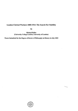 London Clerical Workers 1880-1914: the Search for Stability