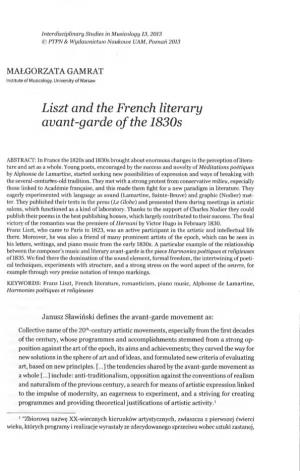 Liszt and the French Literary Avant-Garde O F the 1830S