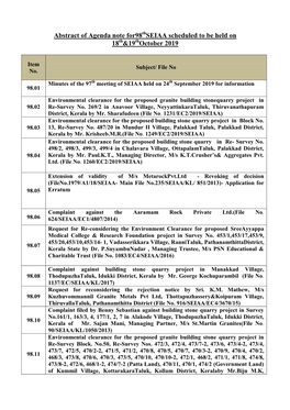 Abstract of Agenda Note For98 SEIAA Scheduled to Be Held on 18 &19