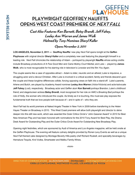 Playwright Geoffrey Nauffts Opens West Coast Premiere of Next Fall