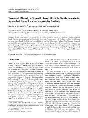 Taxonomic Diversity of Agamid Lizards (Reptilia, Sauria, Acrodonta, Agamidae) from China: a Comparative Analysis