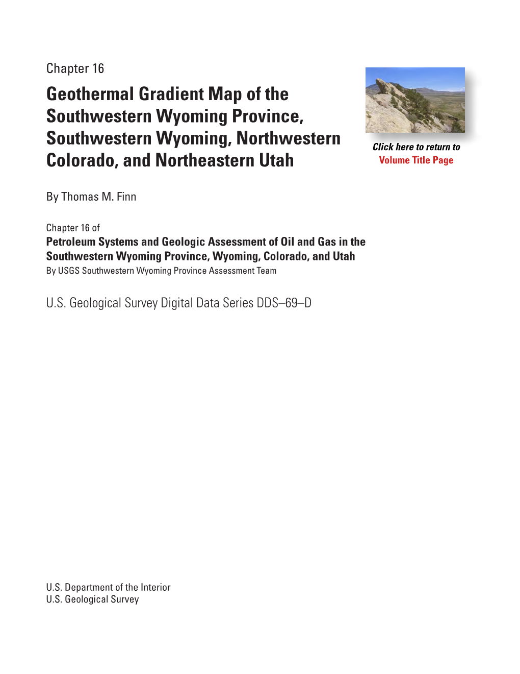 Geothermal Gradient Map of the Southwestern Wyoming Province, Southwestern Wyoming, Northwestern Colorado, and Northeastern Utah Volume Title Page