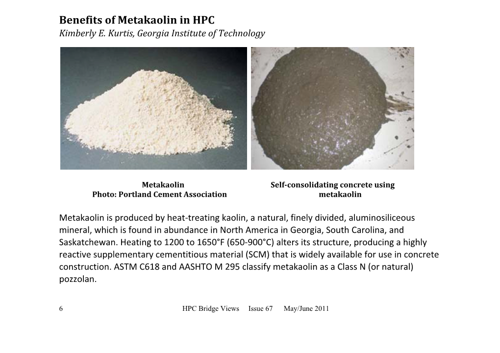 Benefits of Metakaolin in HPC Kimberly E