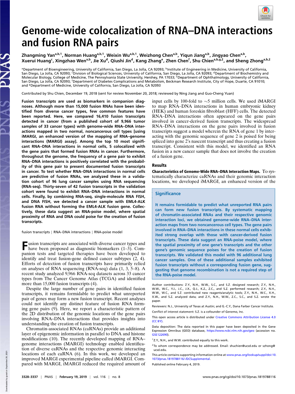 Genome-Wide Colocalization of RNA–DNA Interactions and Fusion RNA Pairs