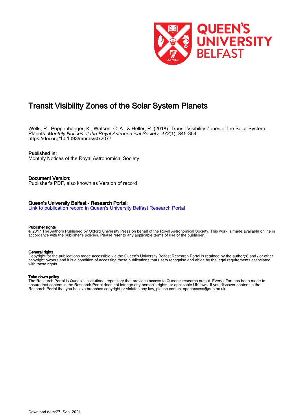 Transit Visibility Zones of the Solar System Planets