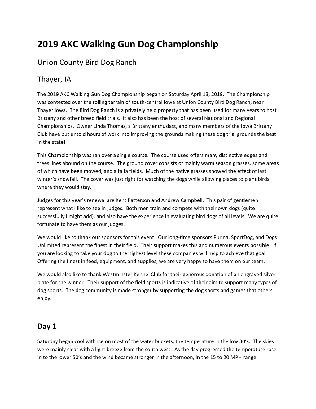 2019 AKC Walking Gun Dog Championship Report