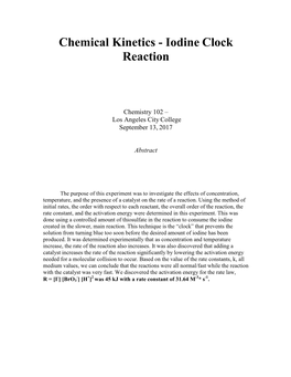Chemical Kinetics - Iodine Clock Reaction
