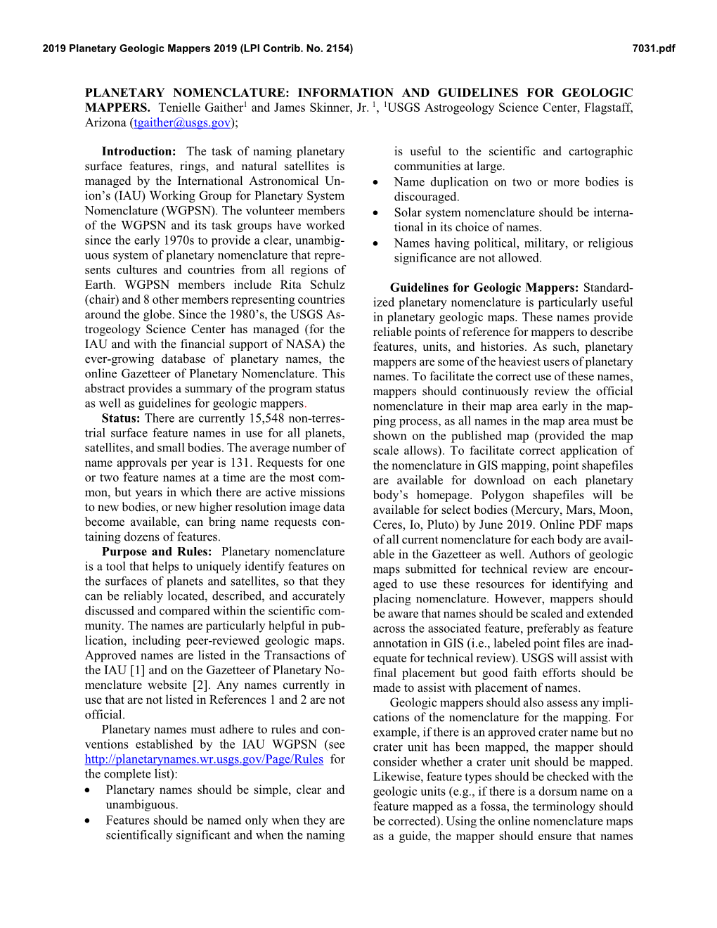 Planetary Nomenclature: Information and Guidelines for Geologic Mappers - DocsLib