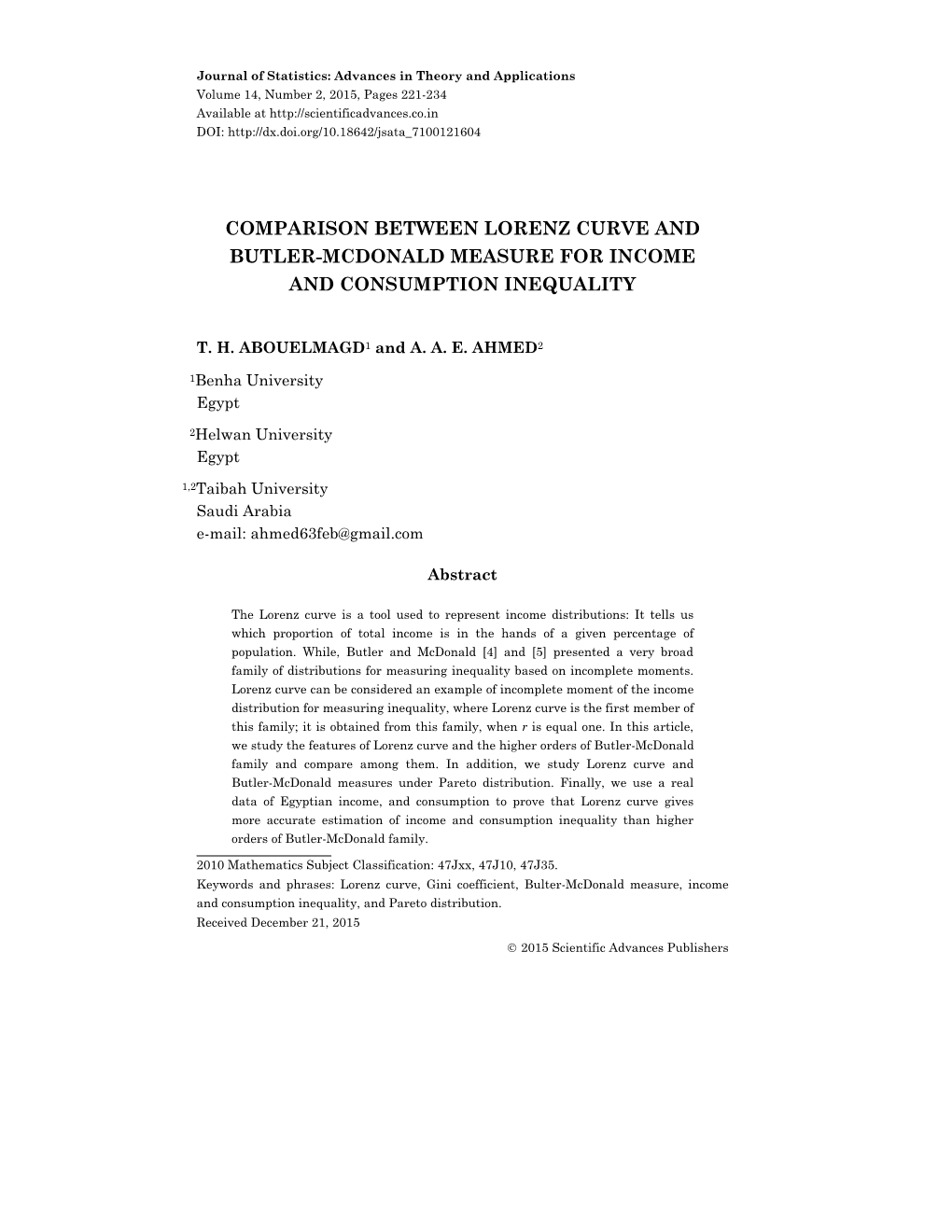 Comparison Between Lorenz Curve and Butler-Mcdonald Measure for Income and Consumption Inequality