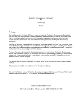 ELEMENT STEWARDSHIP ABSTRACT for Ligustrum Spp