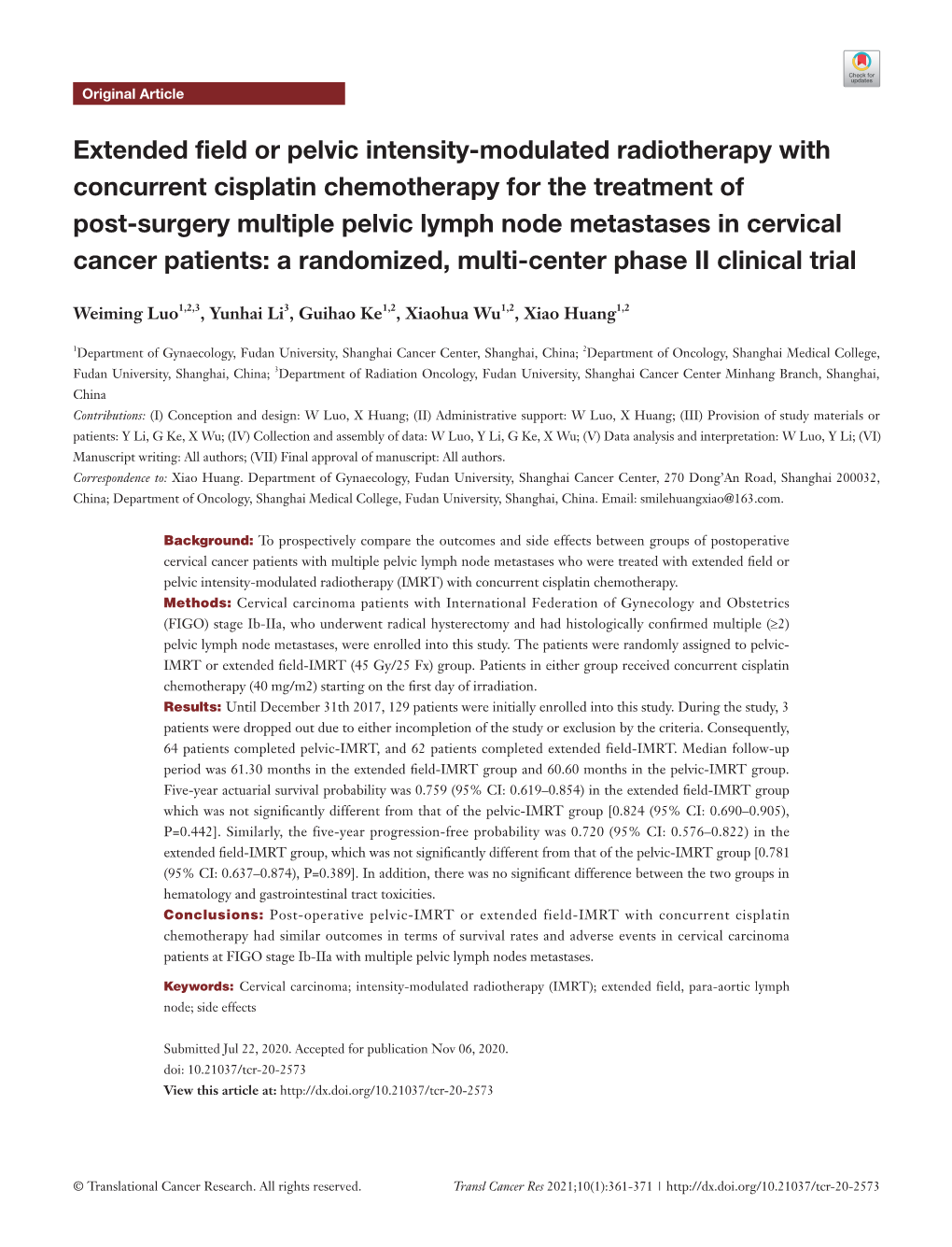 Extended Field Or Pelvic Intensity-Modulated Radiotherapy