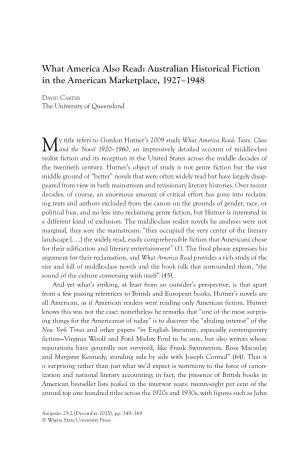 Australian Historical Fiction in the American Marketplace, 1927–1948