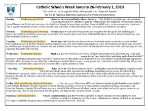Catholic Schools Week January 26-February 1, 2020 God Speaks to Us Through the Bible, Other People, and Things That Happen