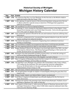 Michigan History Calendar