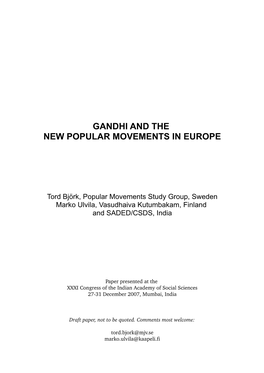 Gandhi and the New Popular Movements in Europe