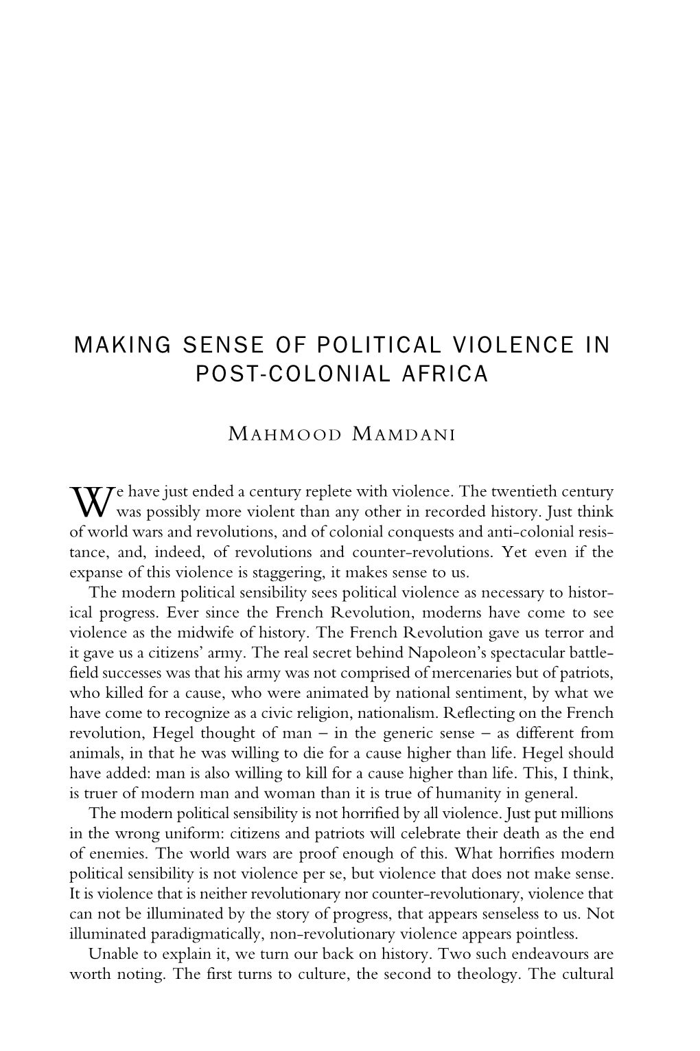 Making Sense of Political Violence in Post-Colonial Africa