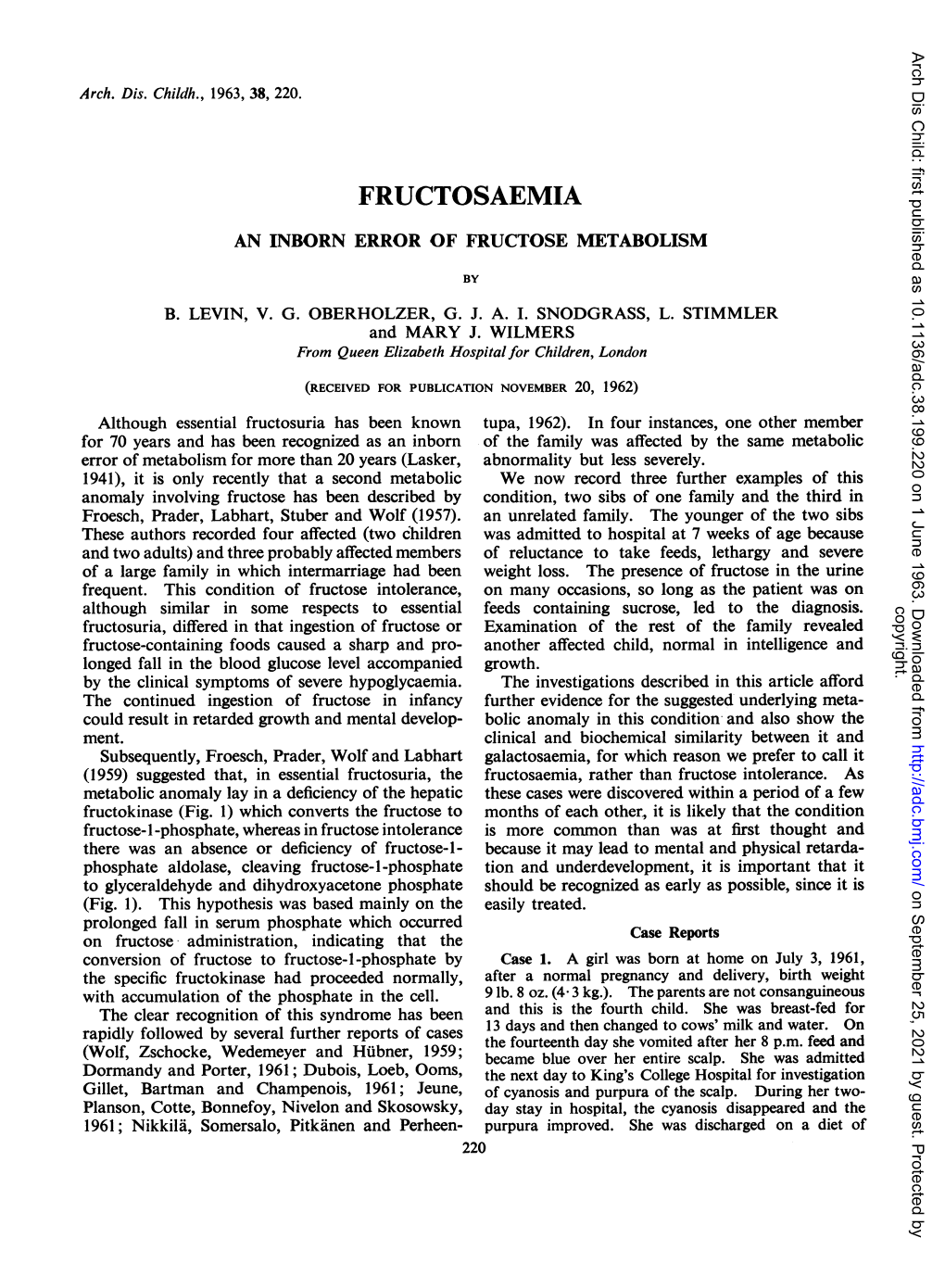 Fructosaemia an Inborn Error of Fructose Metabolism