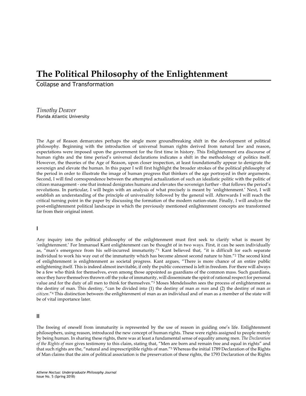 The Political Philosophy of the Enlightenment Collapse and Transformation