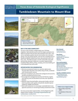 Tumbledown Mountain to Mount Blue Beginning with Focus Areas of Statewide Ecological Significance Habitat Tumbledown Mountain to Mount Blue