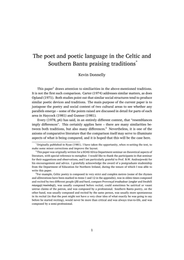 The Poet and Poetic Language in the Celtic and Southern Bantu Praising Traditions*