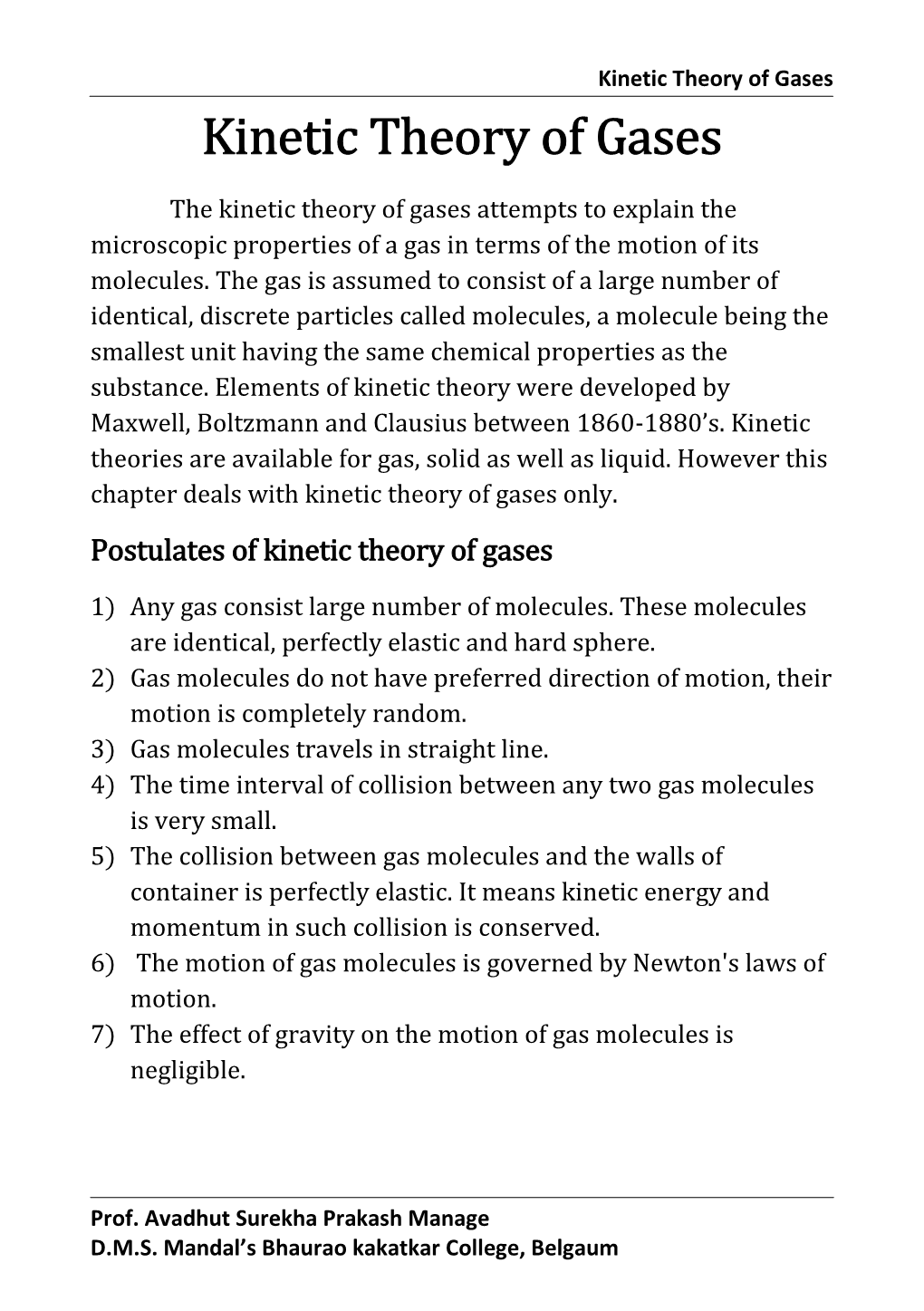 Kinetic Theory of Gases Kinetic Theory of Gases