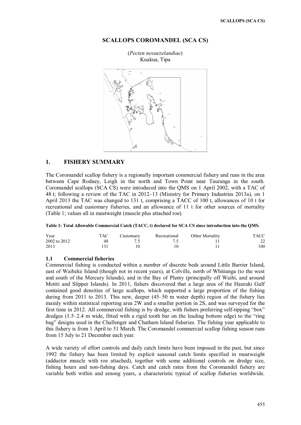 Scallops Coromandel (Sca Cs) 1. Fishery Summary