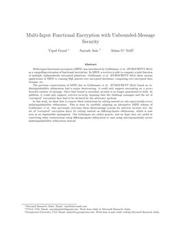 Multi-Input Functional Encryption with Unbounded-Message Security