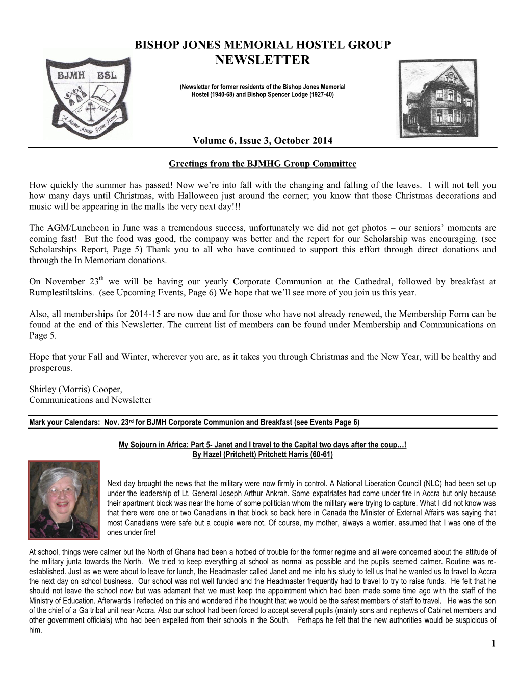 Bishop Jones Memorial Hostel Group Newsletter