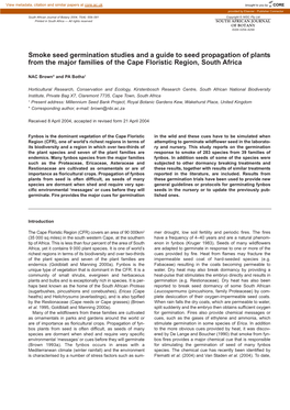 Smoke Seed Germination Studies and a Guide to Seed Propagation of Plants from the Major Families of the Cape Floristic Region, South Africa