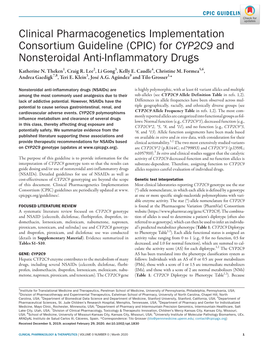 Clinical Pharmacogenetics Implementation Consortium Guideline (CPIC) for CYP2C9 and Nonsteroidal Anti-Inflammatory Drugs Katherine N