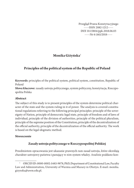 Monika Giżyńska1 Principles of the Political System of the Republic Of