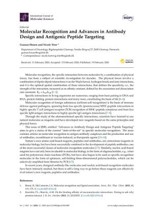 Molecular Recognition and Advances in Antibody Design and Antigenic Peptide Targeting