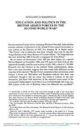 Education and Politics in the British Armed Forces in the Second World War*