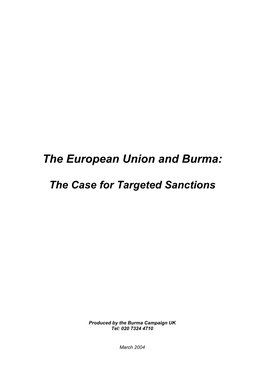 The European Union and Burma: the Case For