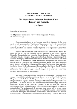 The Migration of Holocaust Survivors from Hungary and Romania by Tamás Stark