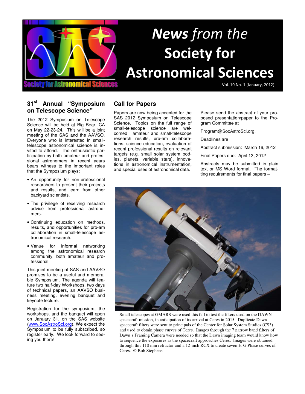 News from the Society for Astronomical Sciences