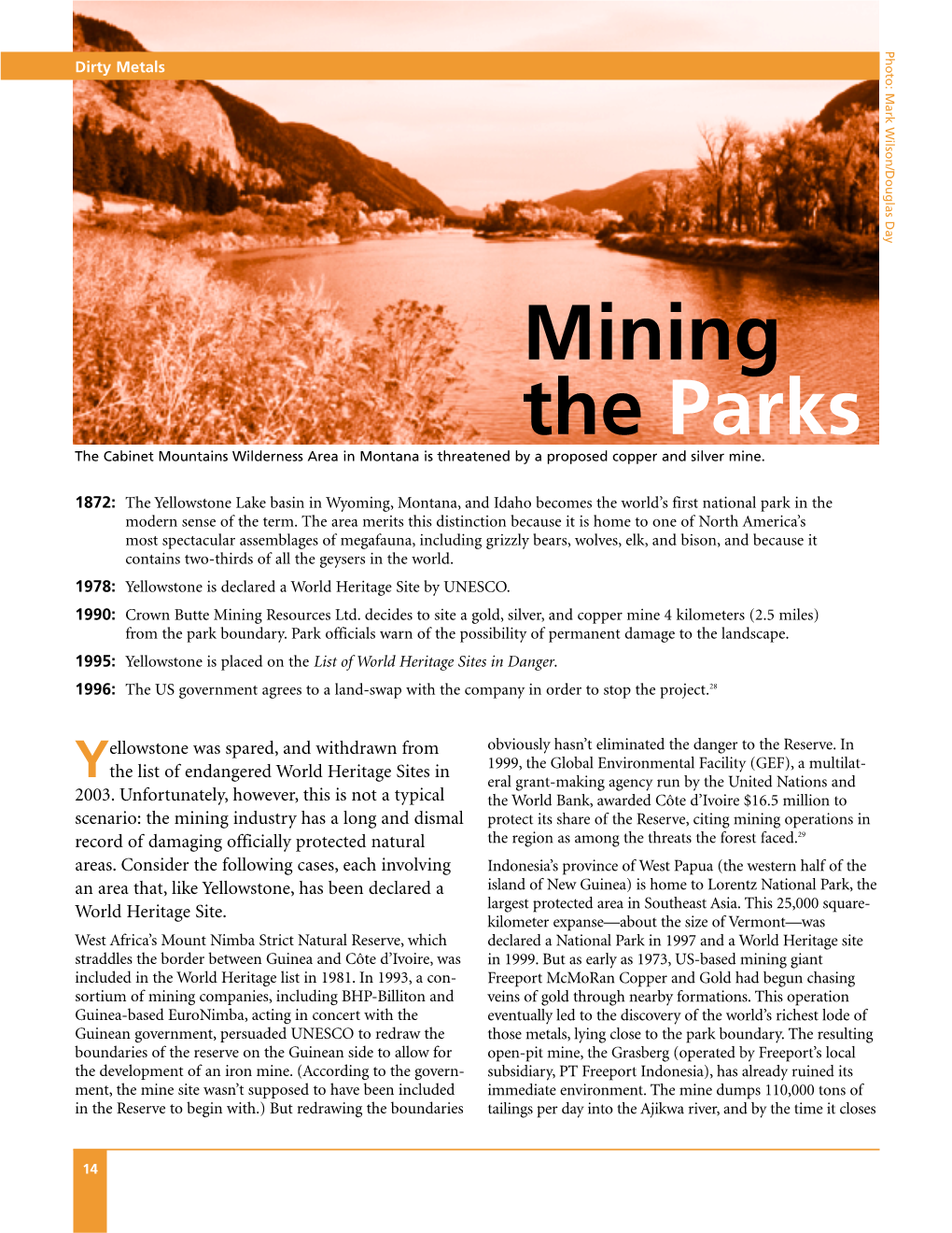 Mining the Parks the Cabinet Mountains Wilderness Area in Montana Is Threatened by a Proposed Copper and Silver Mine