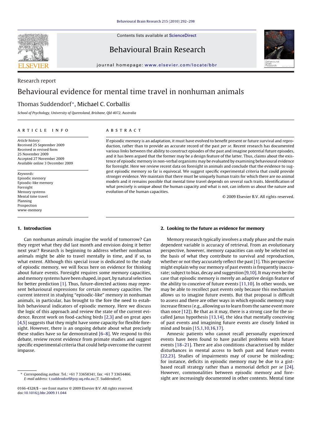 Behavioural Evidence for Mental Time Travel in Nonhuman Animals