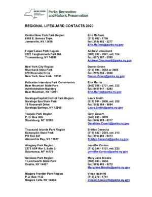 Regional Lifeguard Contacts 2020