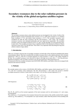 Secondary Resonances Due to the Solar Radiation Pressure in the Vicinity of the Global Navigation Satellites Regions