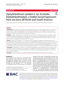 Diphyllobothrium Sprakeri N. Sp. (Cestoda: Diphyllobothriidae): a Hidden Broad Tapeworm from Sea Lions Off North and South Ameri