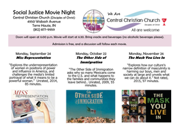 Social Justice Movie Night Central Christian Church (Disciples of Christ) 4950 Wabash Avenue Terre Haute, in (812) 877-9959