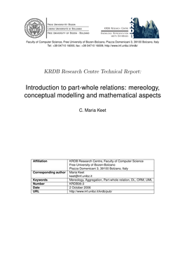 Mereology, Conceptual Modelling and Mathematical Aspects