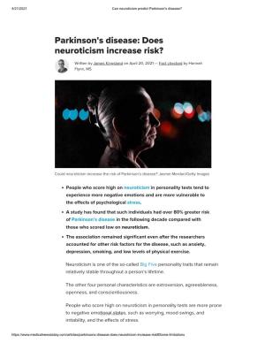 Can Neuroticism Predict Parkinson's Disease?